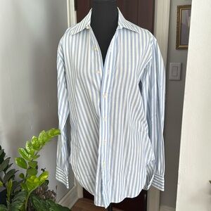 Dunhill Blue and White Striped Casual Button Down Shirt